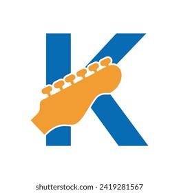 Guitar Logo combine with letter K vector template