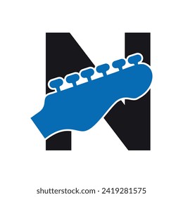 Guitar Logo combine with letter N vector template