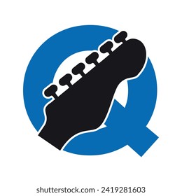 Guitar Logo combine with letter Q vector template