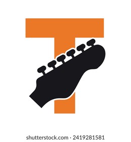 Guitar Logo combine with letter T vector template