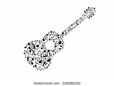 guitar logo composed musical notes isolated on white background