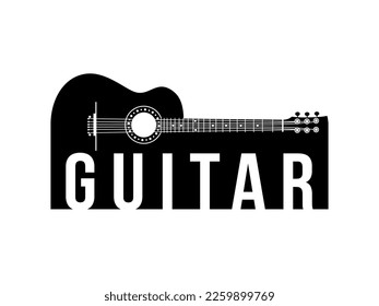 Guitar logo design in minimal style. Acoustic guitar design element. Vector illustration