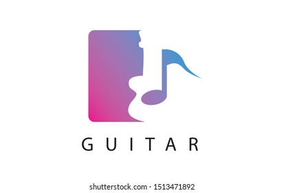 Guitar Logo Design Template Element, Box Style with colored.