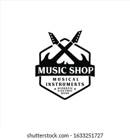 Guitar logo Design Vector Stock Illustration . Guitar Shop Logo . Rock music festival logo
