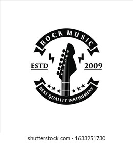 Guitar logo Design Vector Stock Illustration . Guitar Shop Logo . Rock music festival logo