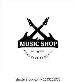 Guitar logo Design Vector Stock Illustration . Guitar Shop Logo . Rock music festival logo