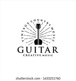 Guitar logo Design Vector Stock Illustration . Guitar Shop Logo . Rock music festival logo