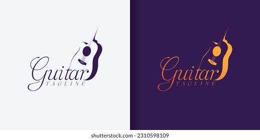 Guitar logo Design Vector Stock Illustration . Guitar Shop Logo . Rock music festival logo