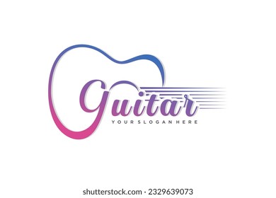 Guitar logo Design Vector Stock Illustration.modern music,Guitar Shop Logo. Rock music festival logo