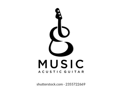 Guitar logo Design Vector Stock Illustration.modern music,Guitar Shop Logo. Rock music festival logo