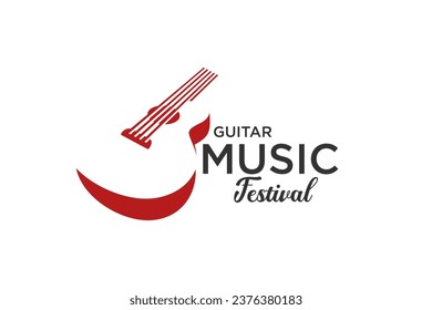 Logotipo de guitarra Diseño Vector Stock Ilustración. Música moderna,Logo de la Tienda de Guitarra. Logo del festival de música rock