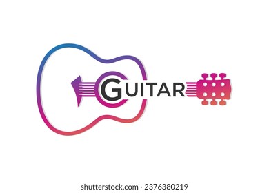 Logotipo de guitarra Diseño Vector Stock Ilustración. Música moderna,Logo de la Tienda de Guitarra. Logo del festival de música rock