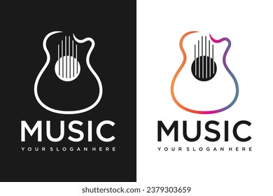 Logotipo de guitarra Diseño Vector Stock Ilustración. Música moderna,Logo de la Tienda de Guitarra. Logo del festival de música rock