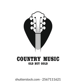 Guitar logo design vector template. Classic Vintage Retro Label Badge for Country Guitar Music Western Saloon Bar Cowboy Logo Design Template