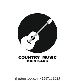 Guitar logo design vector template. Classic Vintage Retro Label Badge for Country Guitar Music Western Saloon Bar Cowboy Logo Design Template