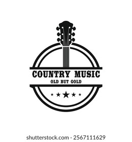 Guitar logo design vector template. Classic Vintage Retro Label Badge for Country Guitar Music Western Saloon Bar Cowboy Logo Design Template