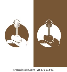 Guitar logo design vector template. Classic Vintage Retro Label Badge for Country Guitar Music Western Saloon Bar Cowboy Logo Design Template