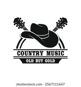 Guitar logo design vector template. Classic Vintage Retro Label Badge for Country Guitar Music Western Saloon Bar Cowboy Logo Design Template