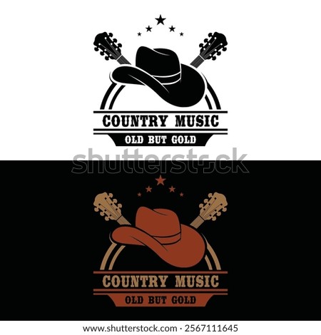 Guitar logo design vector template. Classic Vintage Retro Label Badge for Country Guitar Music Western Saloon Bar Cowboy Logo Design Template