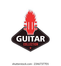 Guitar Logo with fire Rock n Roll music Stickers badge patch design Inspiration