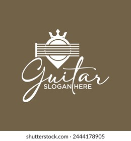 Guitar logo illustration for acoustic and electric guitar shop music festival guitar instrument logo