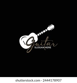 Guitar logo illustration for acoustic and electric guitar shop music festival guitar instrument logo