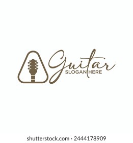 Guitar logo illustration for acoustic and electric guitar shop music festival guitar instrument logo