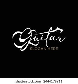 Guitar logo illustration for acoustic and electric guitar shop music festival guitar instrument logo