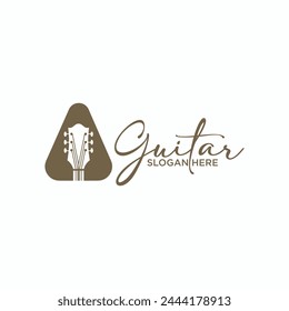 Guitar logo illustration for acoustic and electric guitar shop music festival guitar instrument logo