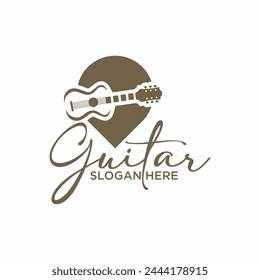 Guitar logo illustration for acoustic and electric guitar shop music festival guitar instrument logo