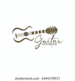 Ilustración del logotipo de la guitarra para la tienda de guitarra acústica y eléctrica festival de música instrumento de guitarra logo