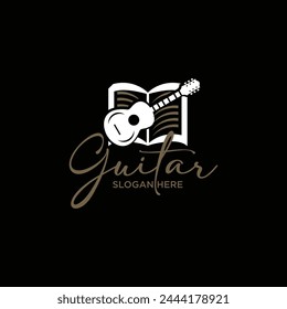 Guitar logo illustration for acoustic and electric guitar shop music festival guitar instrument logo