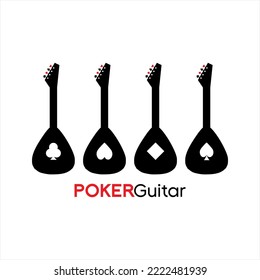 Guitar logo. Guitar illustration with poker card symbol elements. Unique guitar logo.