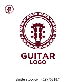 Guitar logo with mandala style design vector