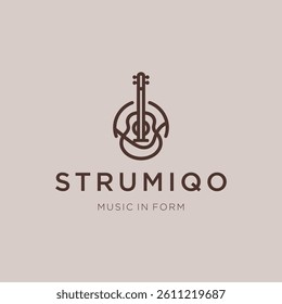 Guitar Logo – Minimalist guitar design in line art style for music and creativity.