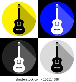 Guitar logo on backgrounds of different colors in a minimalist style. Isolated vector web icon