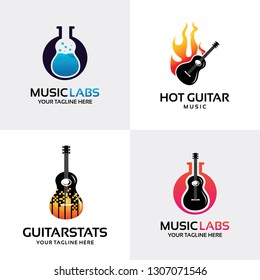 Guitar Logo Set Design Template Collection