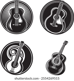 guitar logo silhouette vector illustration, acoustic guitar silhouette, Guitar logo template vector