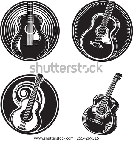 guitar logo silhouette vector illustration, acoustic guitar silhouette, Guitar logo template vector