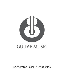 Guitar logo simple outline illustration circle design template vector