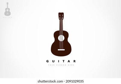 Guitar logo. Stringed musical instrument vector.