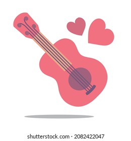 Guitar love. Romantic musical inspiration concept. Acoustic guitar cartoon style, hand drawn vector illustration. Part of set.