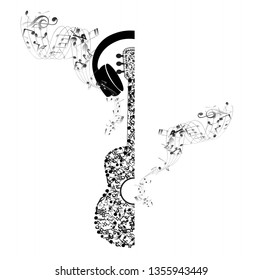 Guitar made from music note. Music sign isolated on white. Vector illustration. - Vector design