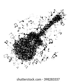 Guitar made from various music notes with different opacities