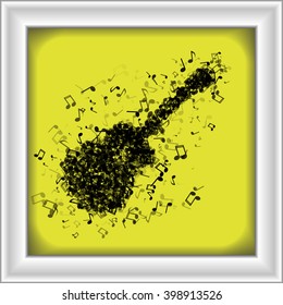 Guitar made from various music notes with different opacities