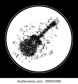 Guitar made from various music notes with different opacities