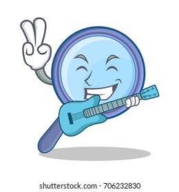 With guitar magnifying glass character cartoon