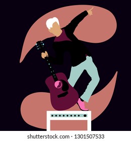 Guitar man modern flat style at combo vectior illustration