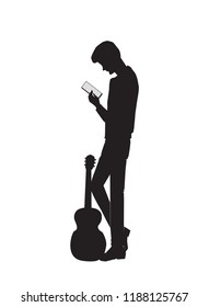 Guitar man on mobile phone vector illustration