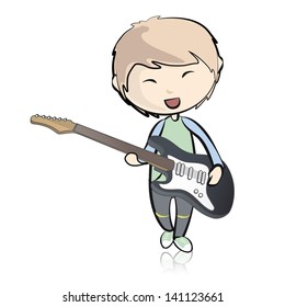 Guitar man on white background. Vector design